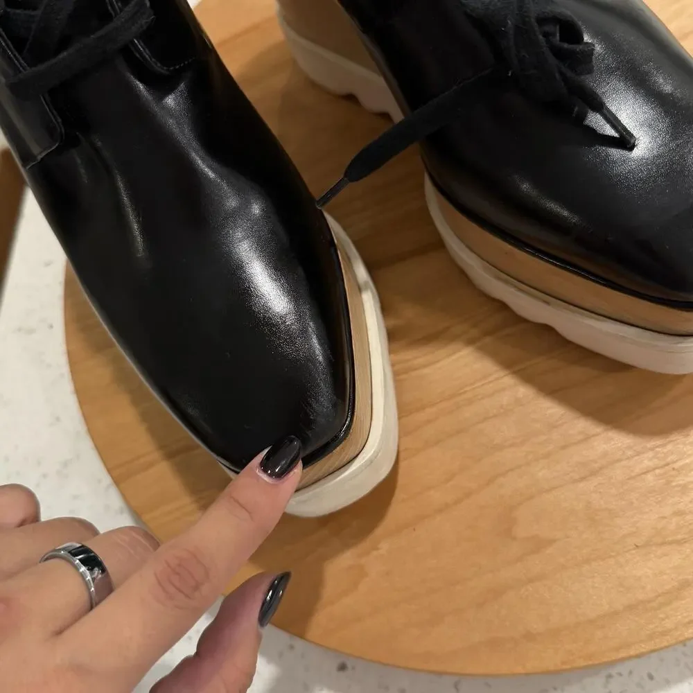 Stella McCartney Heels 7 Elyse Platform Wedge Square Toe Black Office Chic Italy